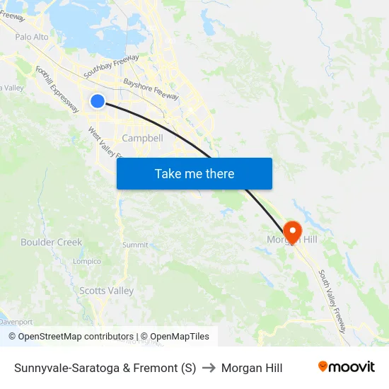 Sunnyvale-Saratoga & Fremont (S) to Morgan Hill map