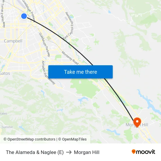 The Alameda & Naglee (E) to Morgan Hill map