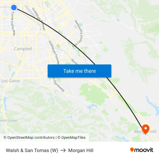 Walsh & San Tomas (W) to Morgan Hill map