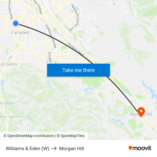 Williams & Eden (W) to Morgan Hill map