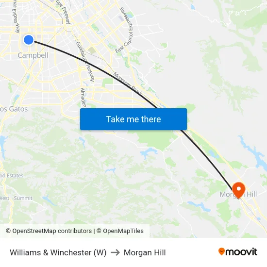 Williams & Winchester (W) to Morgan Hill map