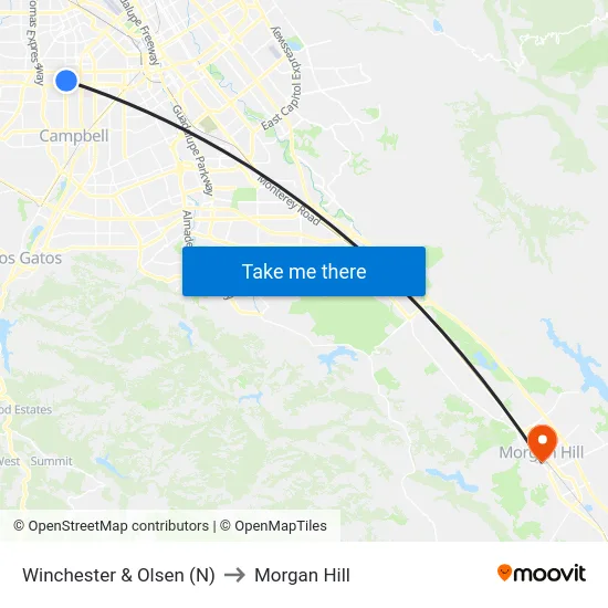 Winchester & Olsen (N) to Morgan Hill map