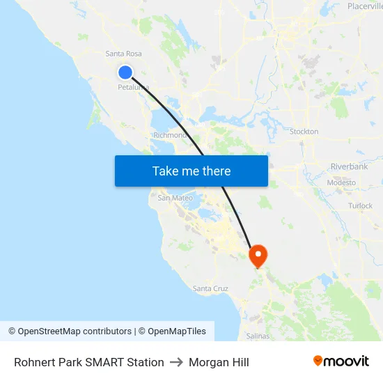 Rohnert Park SMART Station to Morgan Hill map