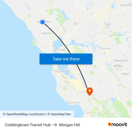 Coddingtown Transit Hub to Morgan Hill map