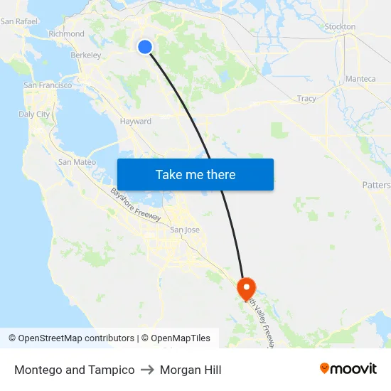 Montego and Tampico to Morgan Hill map