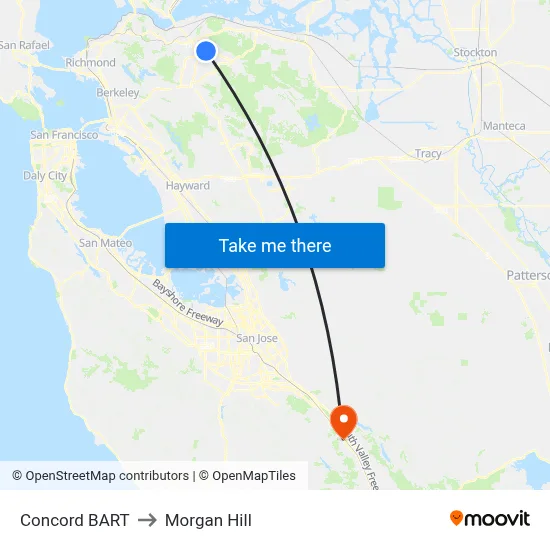 Concord BART to Morgan Hill map