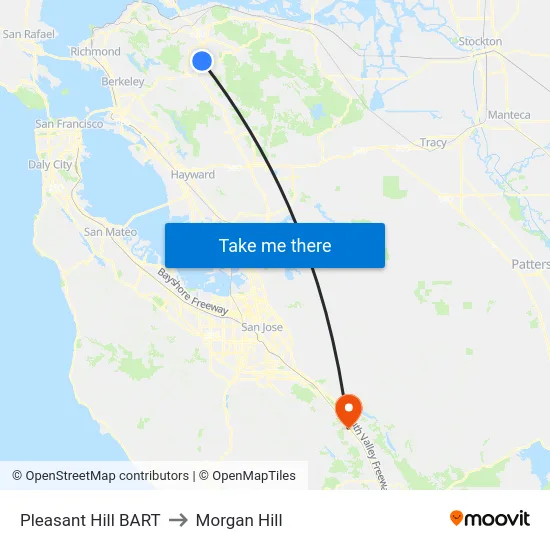 Pleasant Hill BART to Morgan Hill map