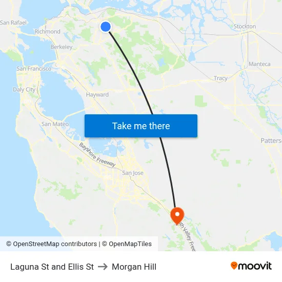 Laguna St and Ellis St to Morgan Hill map