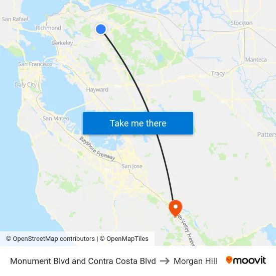 Monument Blvd and Contra Costa Blvd to Morgan Hill map