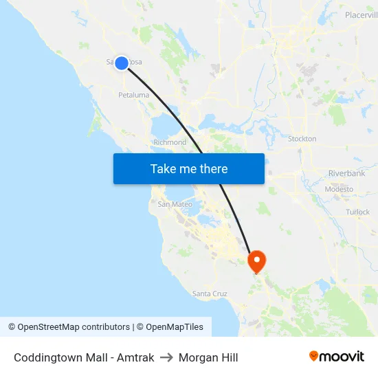 Coddingtown Mall - Amtrak to Morgan Hill map