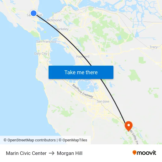 Marin Civic Center to Morgan Hill map