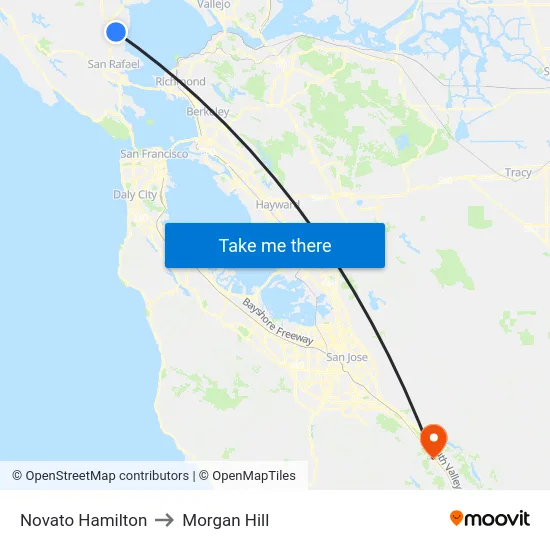 Novato Hamilton to Morgan Hill map
