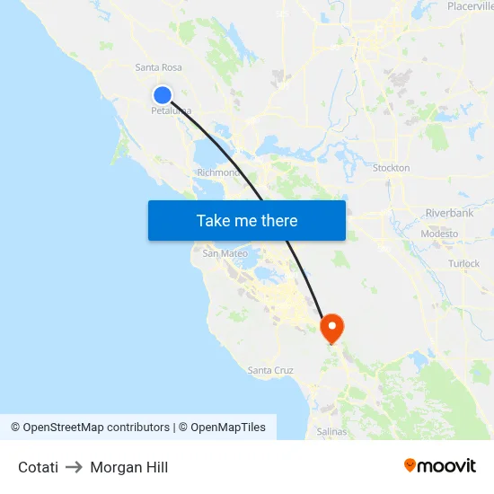 Cotati to Morgan Hill map
