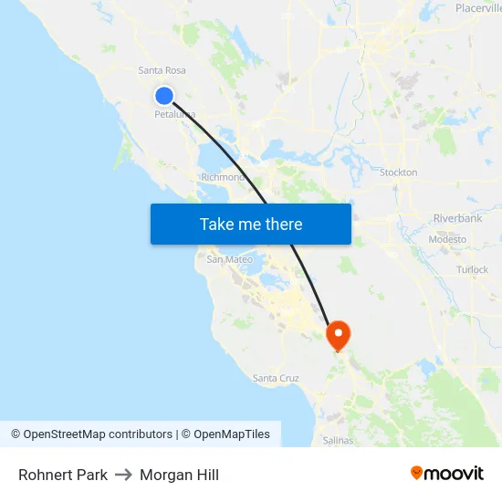 Rohnert Park to Morgan Hill map