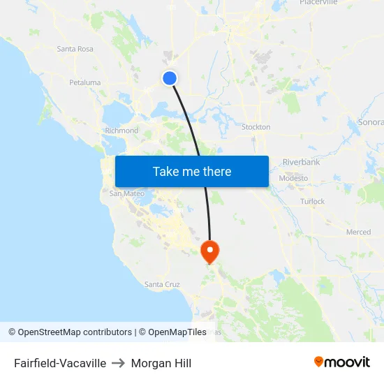 Fairfield-Vacaville to Morgan Hill map