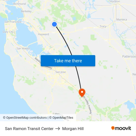 San Ramon Transit Center to Morgan Hill map