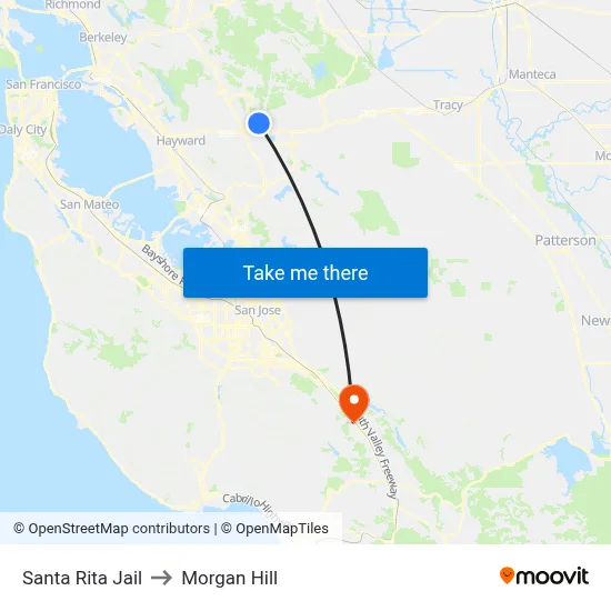 Santa Rita Jail to Morgan Hill map
