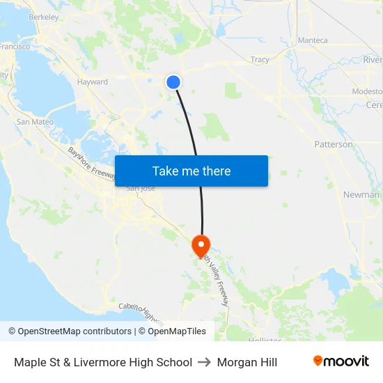 Maple St & Livermore High School to Morgan Hill map