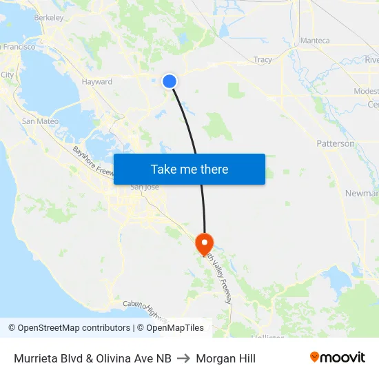 Murrieta Blvd & Olivina Ave NB to Morgan Hill map