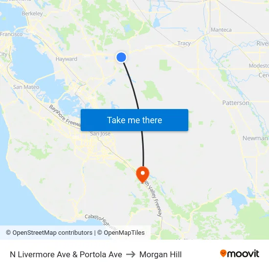 N Livermore Ave & Portola Ave to Morgan Hill map