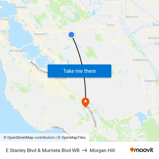 E Stanley Blvd & Murrieta Blvd WB to Morgan Hill map