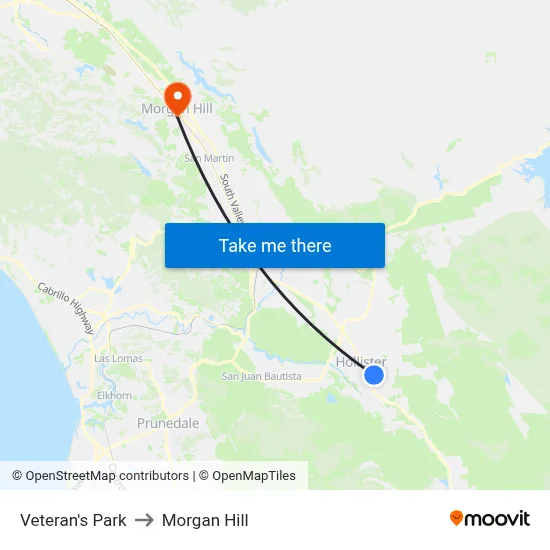 Veteran's Park to Morgan Hill map