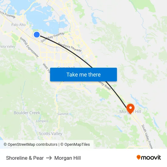 Shoreline & Pear to Morgan Hill map