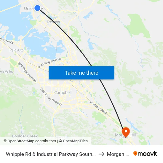 Whipple Rd & Industrial Parkway Southwest to Morgan Hill map