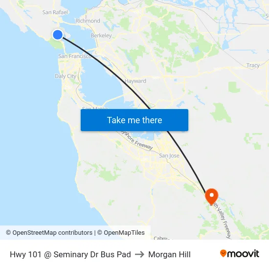 Hwy 101 @ Seminary Dr Bus Pad to Morgan Hill map