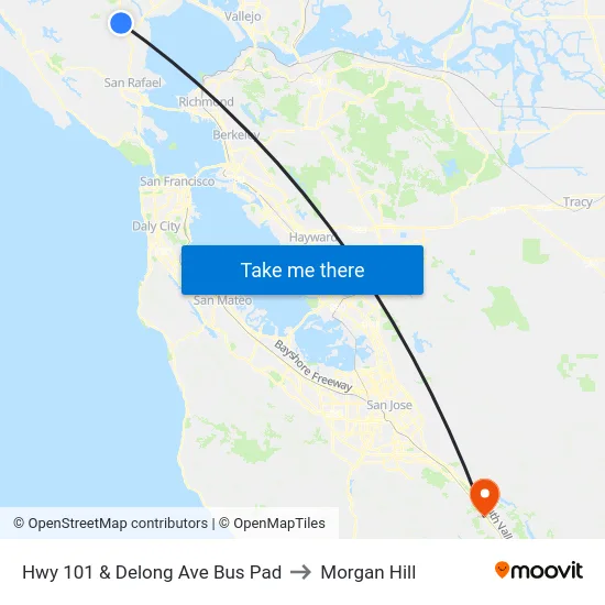 Hwy 101 & Delong Ave Bus Pad to Morgan Hill map