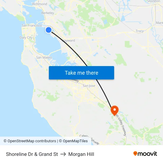Shoreline Dr & Grand St to Morgan Hill map