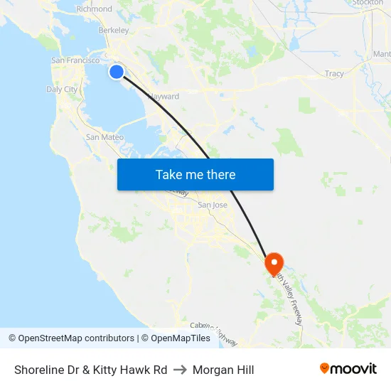 Shoreline Dr & Kitty Hawk Rd to Morgan Hill map