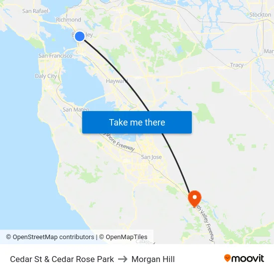 Cedar St & Cedar Rose Park to Morgan Hill map