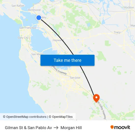 Gilman St & San Pablo Av to Morgan Hill map