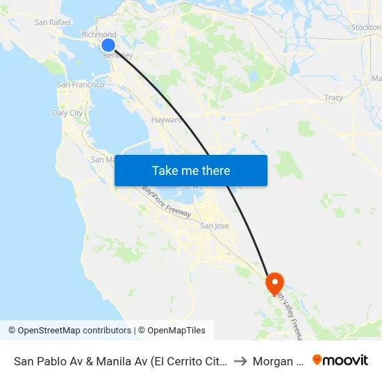 San Pablo Av & Manila Av (El Cerrito City Hall) to Morgan Hill map