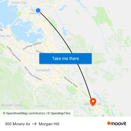 300 Mowry Av to Morgan Hill map