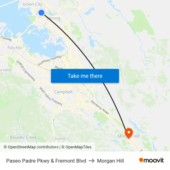 Paseo Padre Pkwy & Fremont Blvd to Morgan Hill map