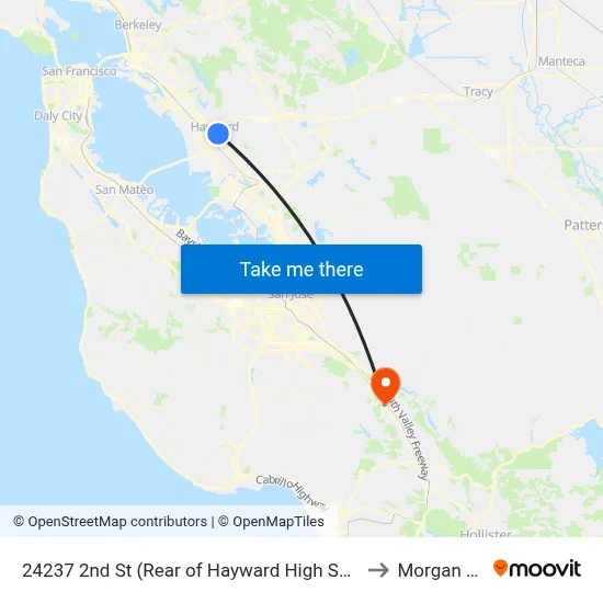 24237 2nd St (Rear of Hayward High School) to Morgan Hill map