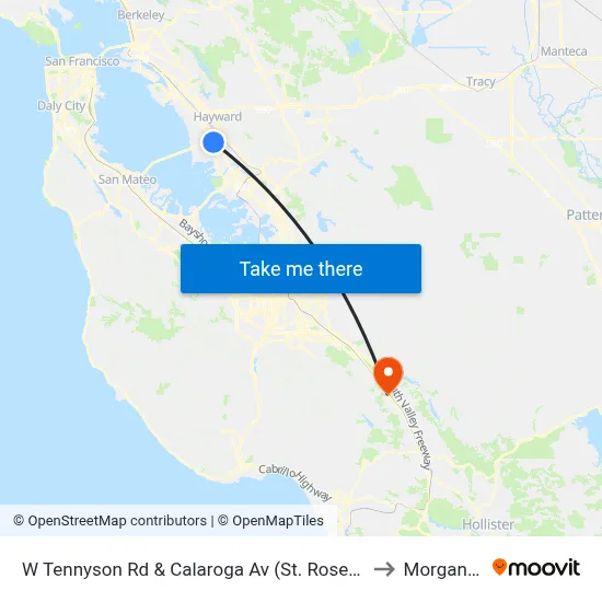 W Tennyson Rd & Calaroga Av (St. Rose Hospital) to Morgan Hill map