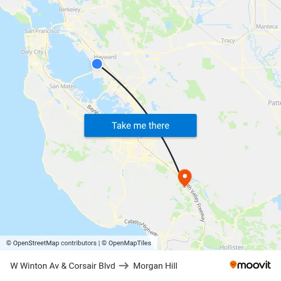 W Winton Av & Corsair Blvd to Morgan Hill map