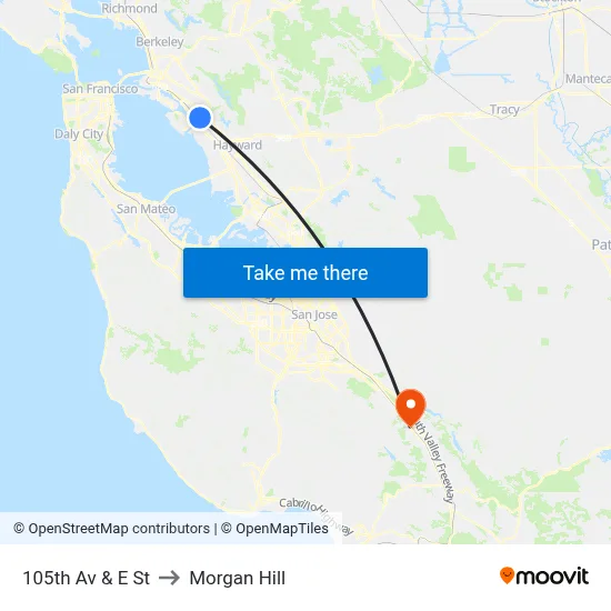 105th Av & E St to Morgan Hill map