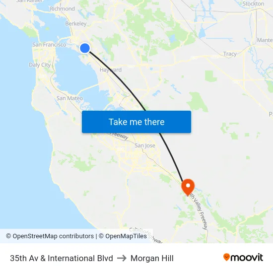 35th Av & International Blvd to Morgan Hill map