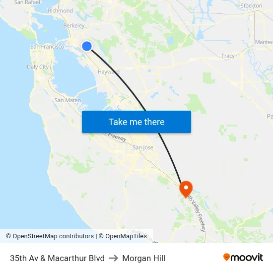 35th Av & Macarthur Blvd to Morgan Hill map