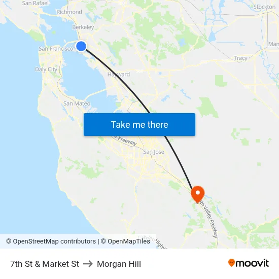 7th St & Market St to Morgan Hill map