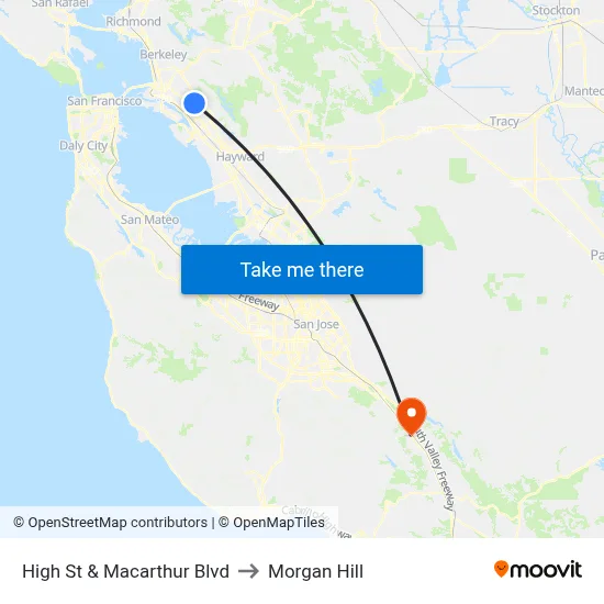 High St & Macarthur Blvd to Morgan Hill map