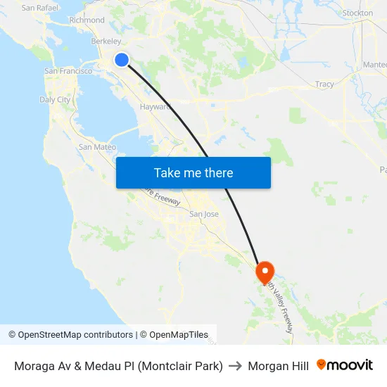 Moraga Av & Medau Pl (Montclair Park) to Morgan Hill map