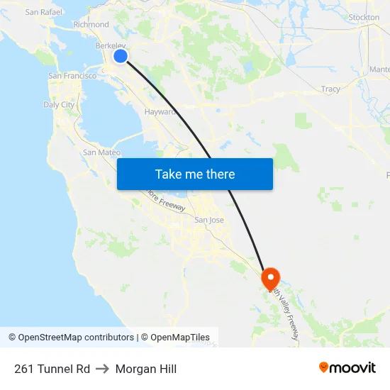 261 Tunnel Rd to Morgan Hill map