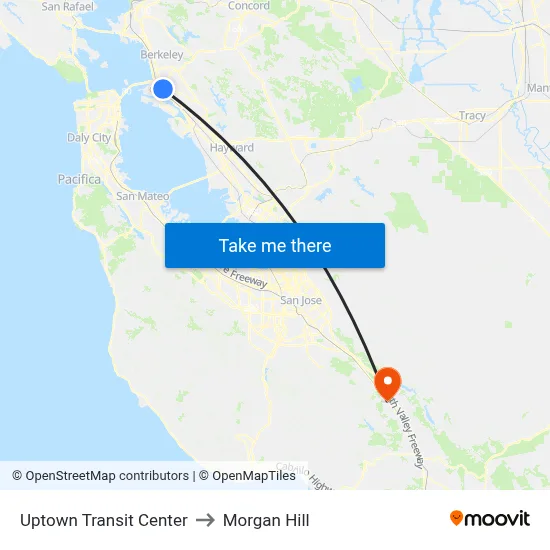 Uptown Transit Center to Morgan Hill map