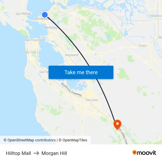 Hilltop Mall to Morgan Hill map