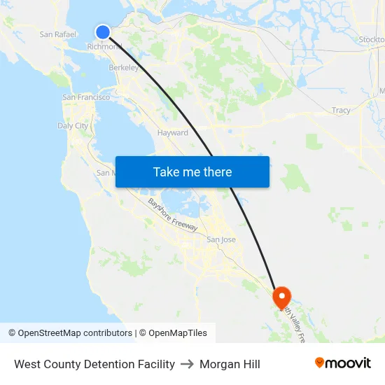 West County Detention Facility to Morgan Hill map